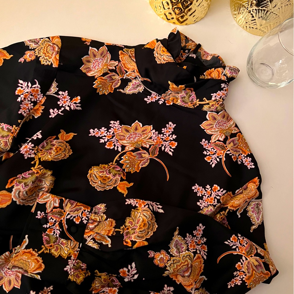 Who What Wear Mock-Neck Black Floral Midi Dress